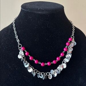 Silver and Pink Beaded Necklace